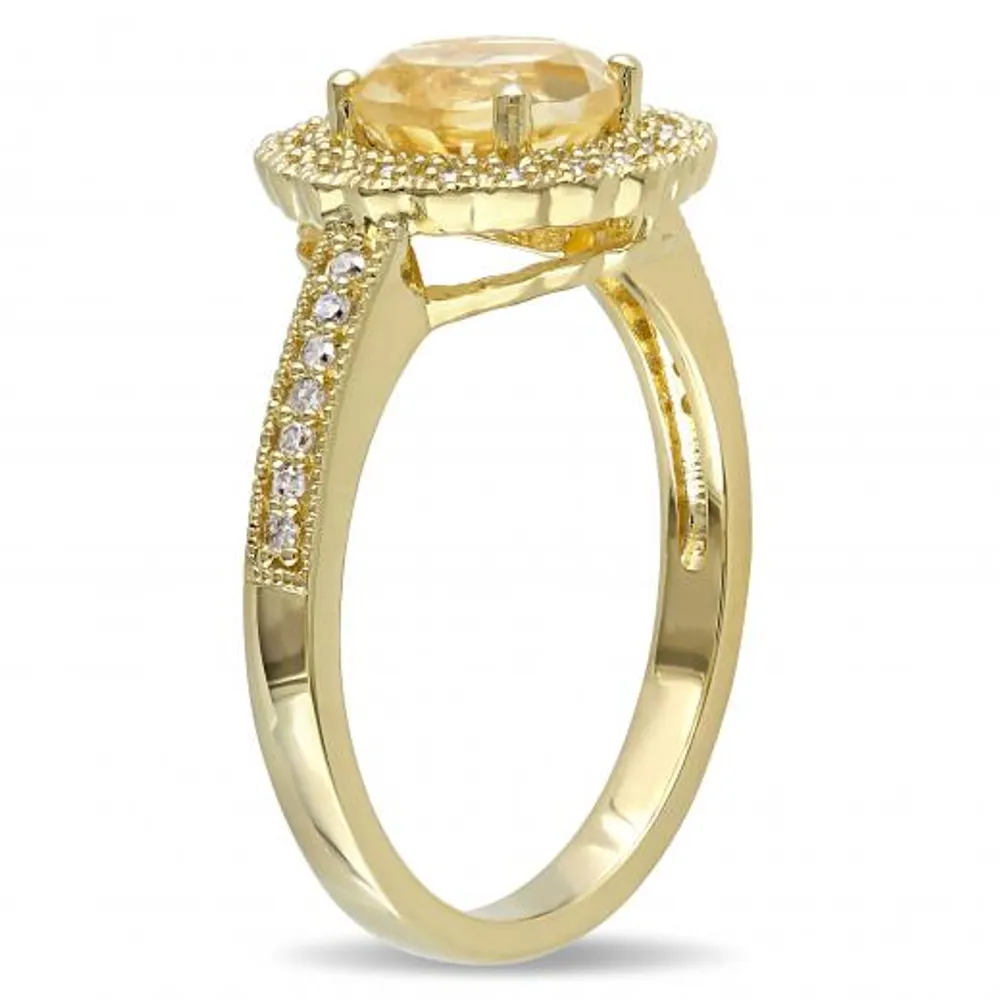 Julianna B Sterling Silver Yellow Plated Citrine & Diamond Ring