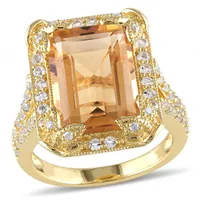 Julianna B Sterling Silver Yellow Plated Citrine & Diamond Ring