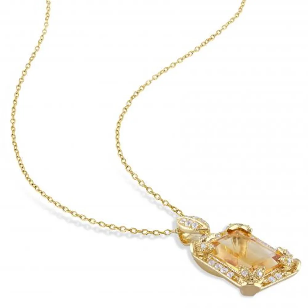 Julianna B Sterling Silver Yellow Plated Citrine & Diamond Pendant