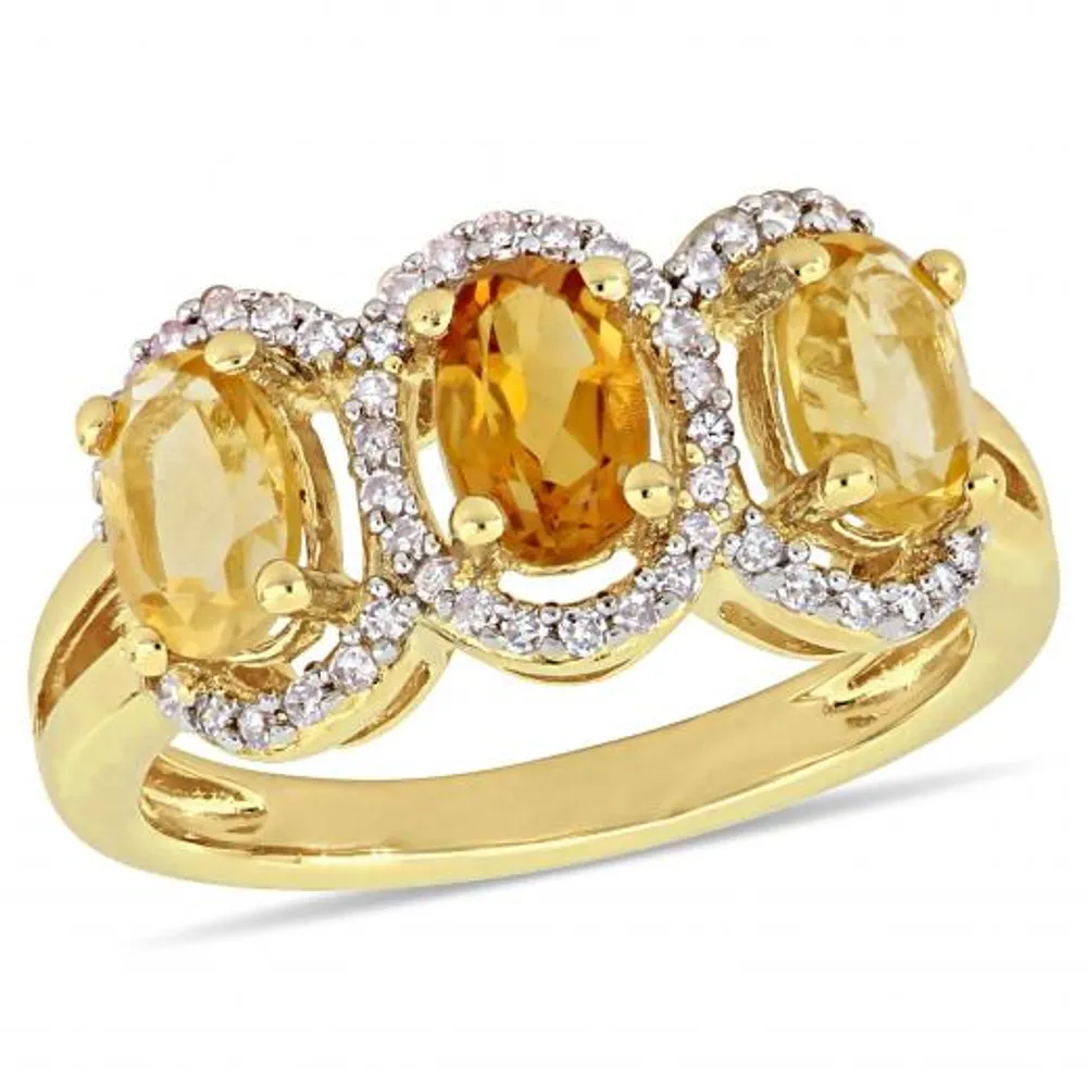 Julianna B Sterling Silver Yellow Plated Citrine & Diamond Ring