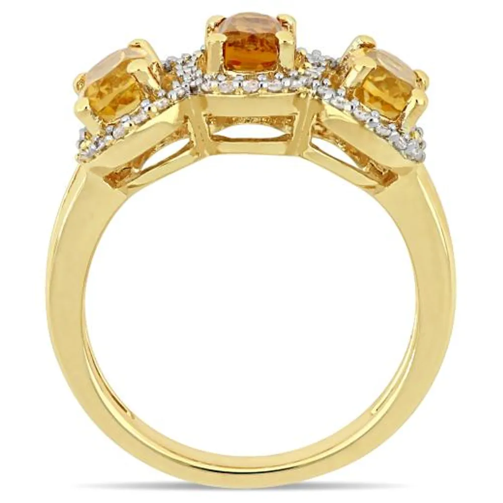 Julianna B Sterling Silver Yellow Plated Citrine & Diamond Ring