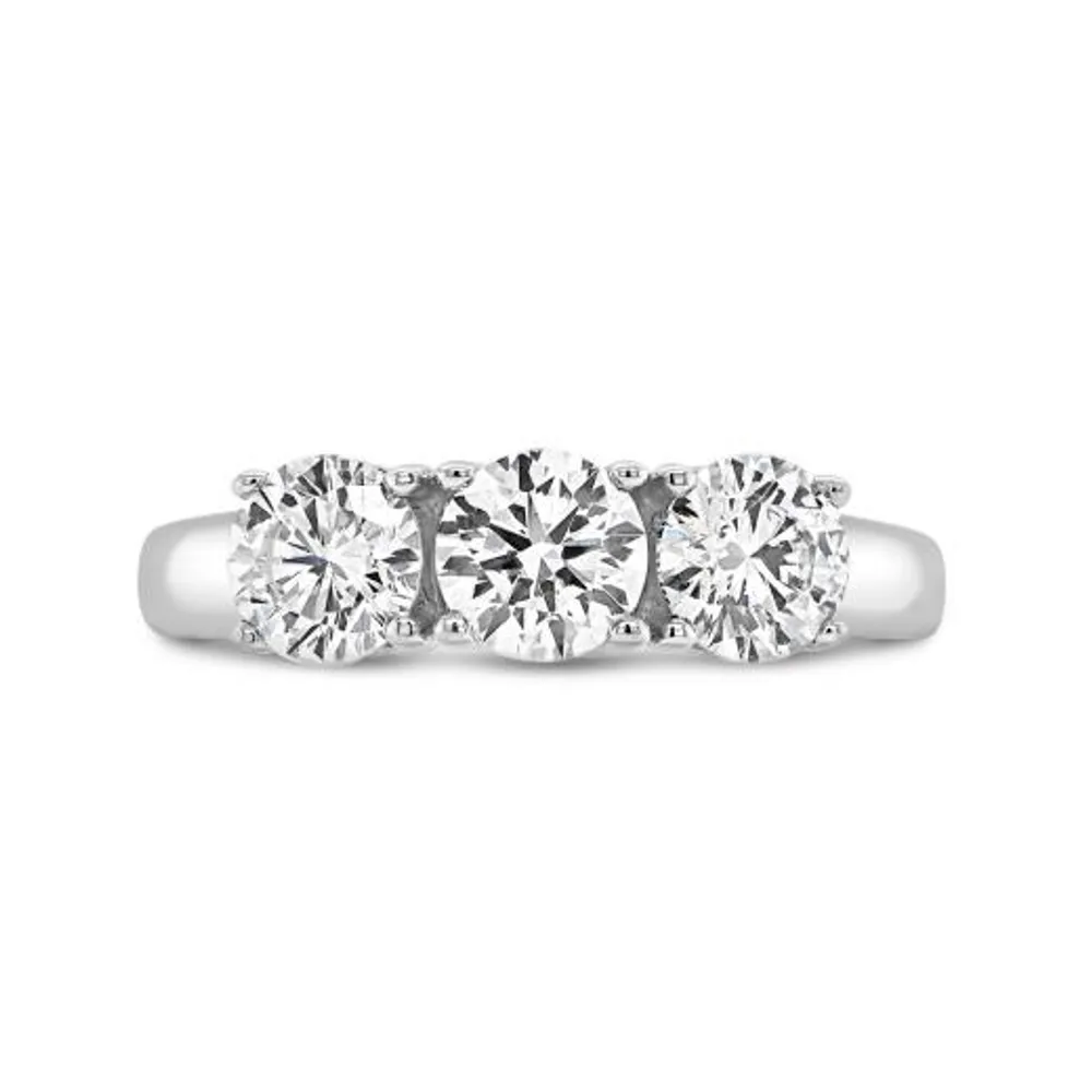 14K White Gold Lab Grown Three Stone 1.50CTW Diamond Ring