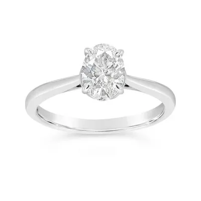 14K White Gold Lab Grown 1.00CT Diamond Oval Solitaire Ring