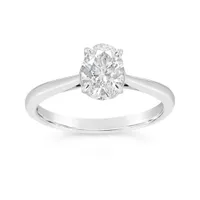 14K White Gold Lab Grown 1.00CT Diamond Oval Solitaire Ring