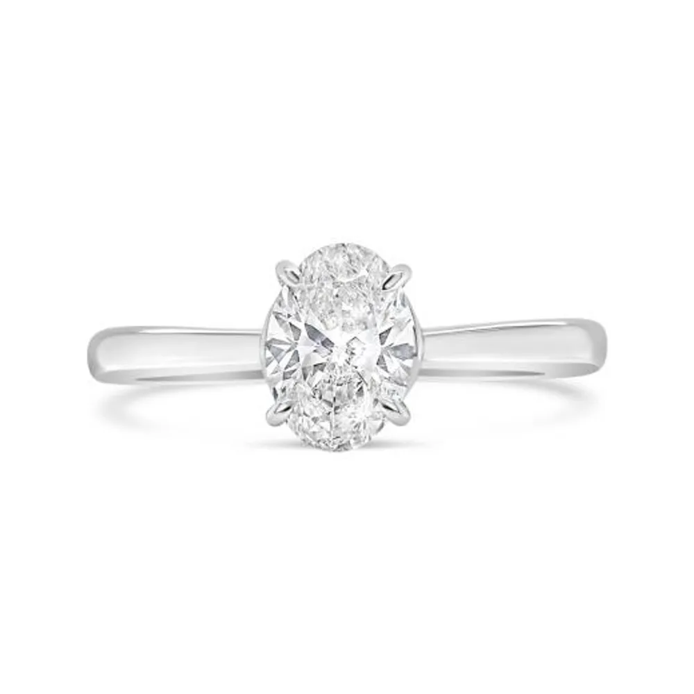 14K White Gold Lab Grown 1.00CT Diamond Oval Solitaire Ring