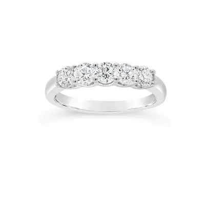 14K White Gold Lab Grown Five Stone 1.00CTW Diamond Ring