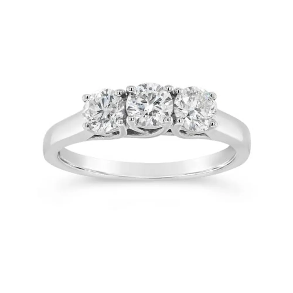 14K White Gold Lab Grown Three Stone 1.00CTW Diamond Ring