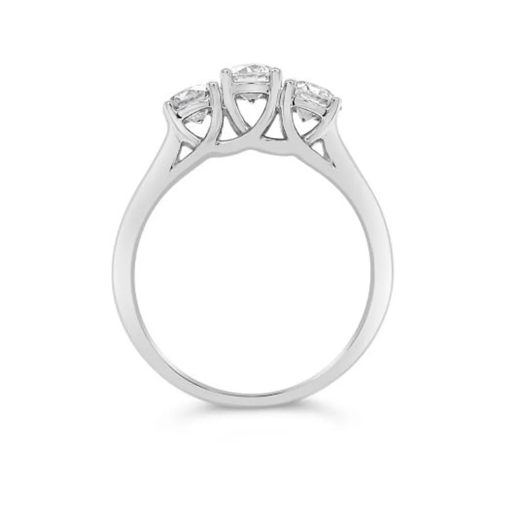 14K White Gold Lab Grown Three Stone 1.00CTW Diamond Ring