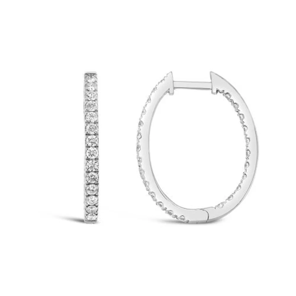 14K White Gold Lab Grown 1.00CTW Diamond Hoops