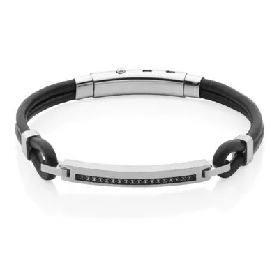 SteelX Stainless Steel Black Leather Bracelet