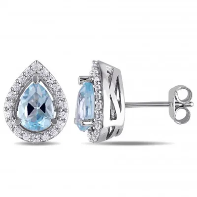 Julianna B Sterling Silver Blue Topaz & Created White Sapphire Earrings