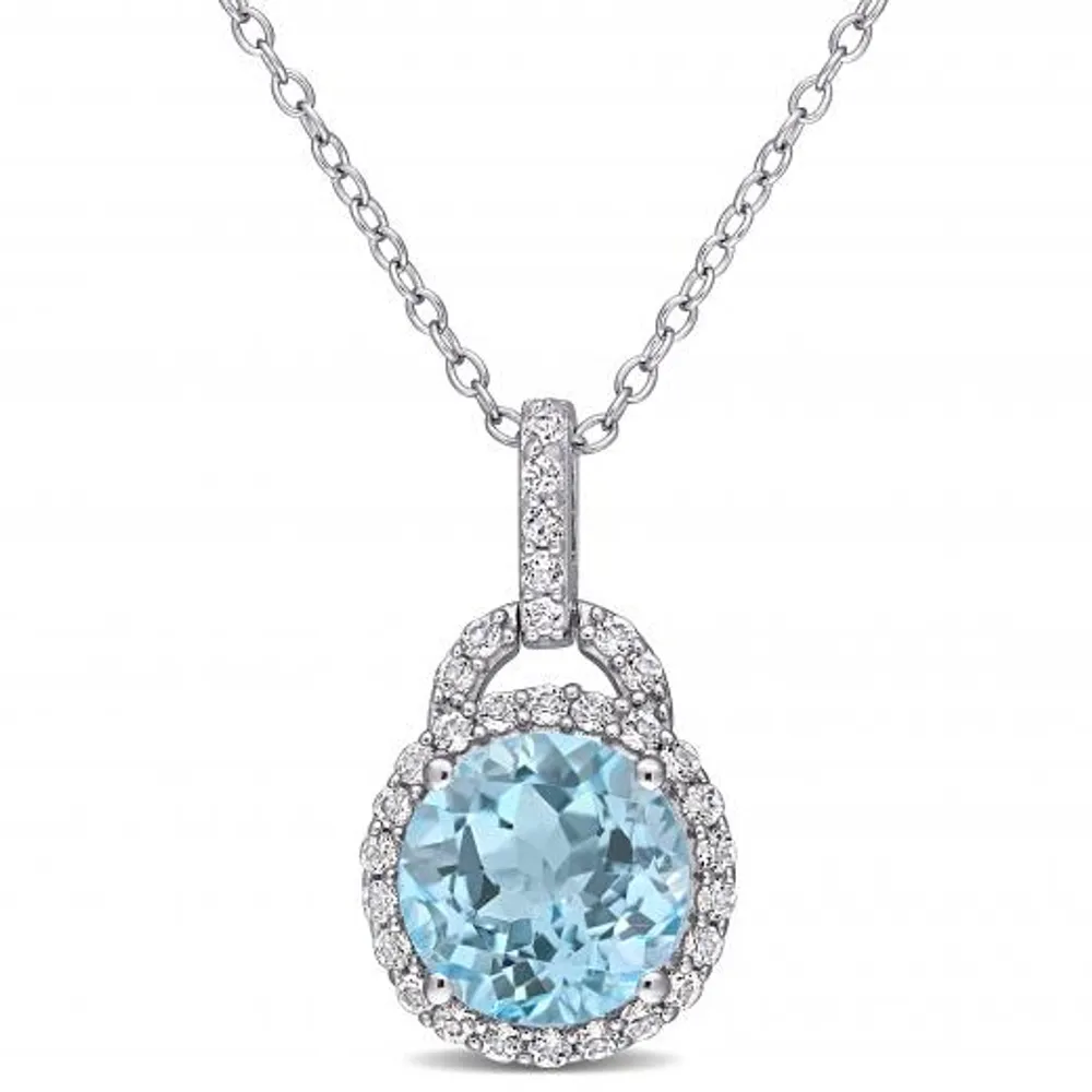 Julianna B Sterling Silver Sky Blue Topaz & White Topaz Pendant