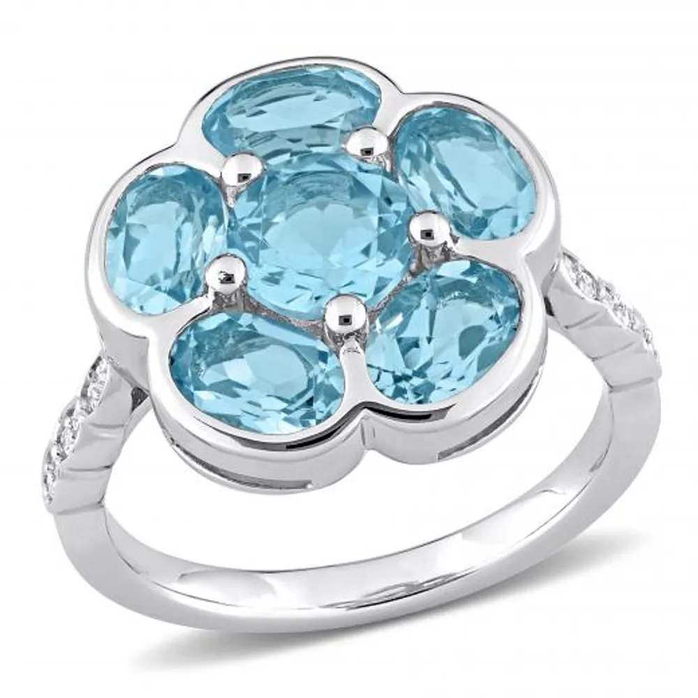 Julianna B Sterling Silver Sky Blue Topaz & 0.06CTW Diamond Ring