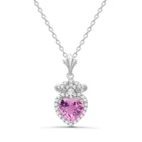 Sterling Silver Created Pink Sapphire & Created White Sapphire Necklace