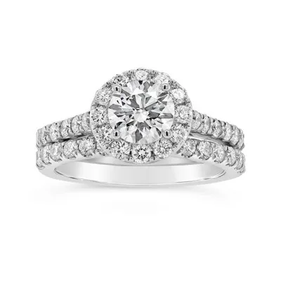 14K White Gold Lab Grown 2.25CTW Diamond Round Halo Bridal Set