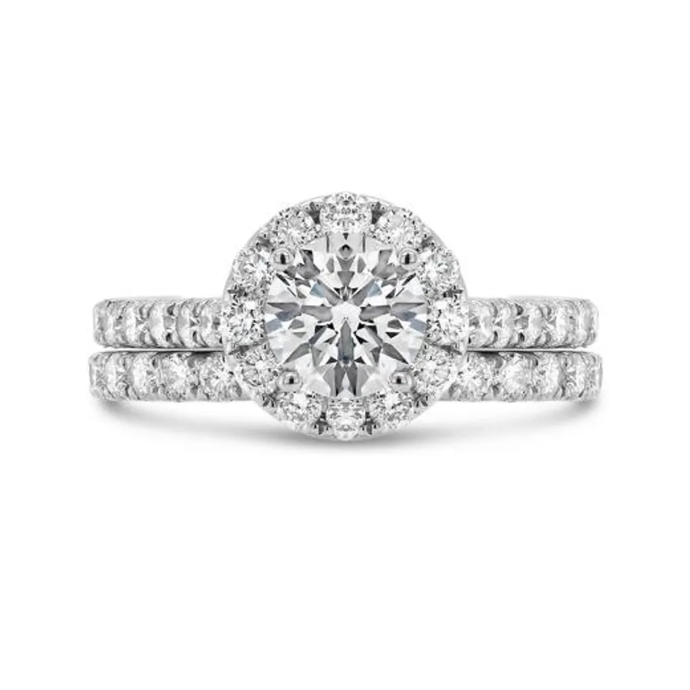 14K White Gold Lab Grown 2.25CTW Diamond Round Halo Bridal Set