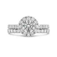 14K White Gold Lab Grown 2.25CTW Diamond Round Halo Bridal Set