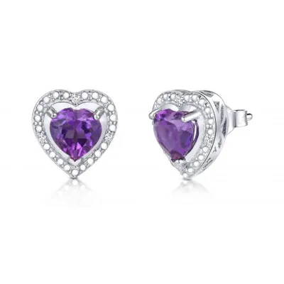 Sterling Silver Amethyst & 0.013CTW Diamond Earrings