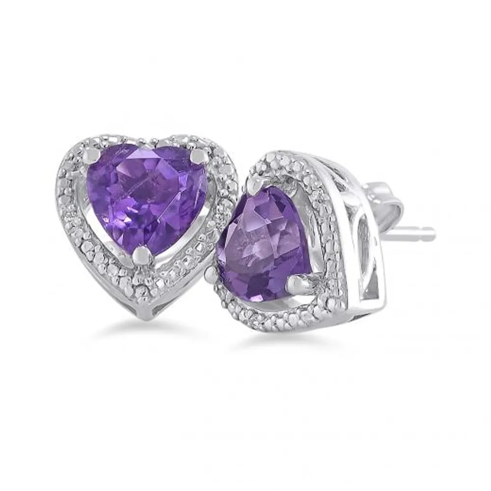 Sterling Silver Amethyst & 0.013CTW Diamond Earrings