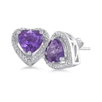 Sterling Silver Amethyst & 0.013CTW Diamond Earrings