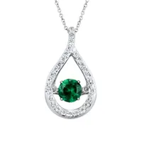 Sterling Silver Emerald & Cubic Zirconia Dancing Pendant
