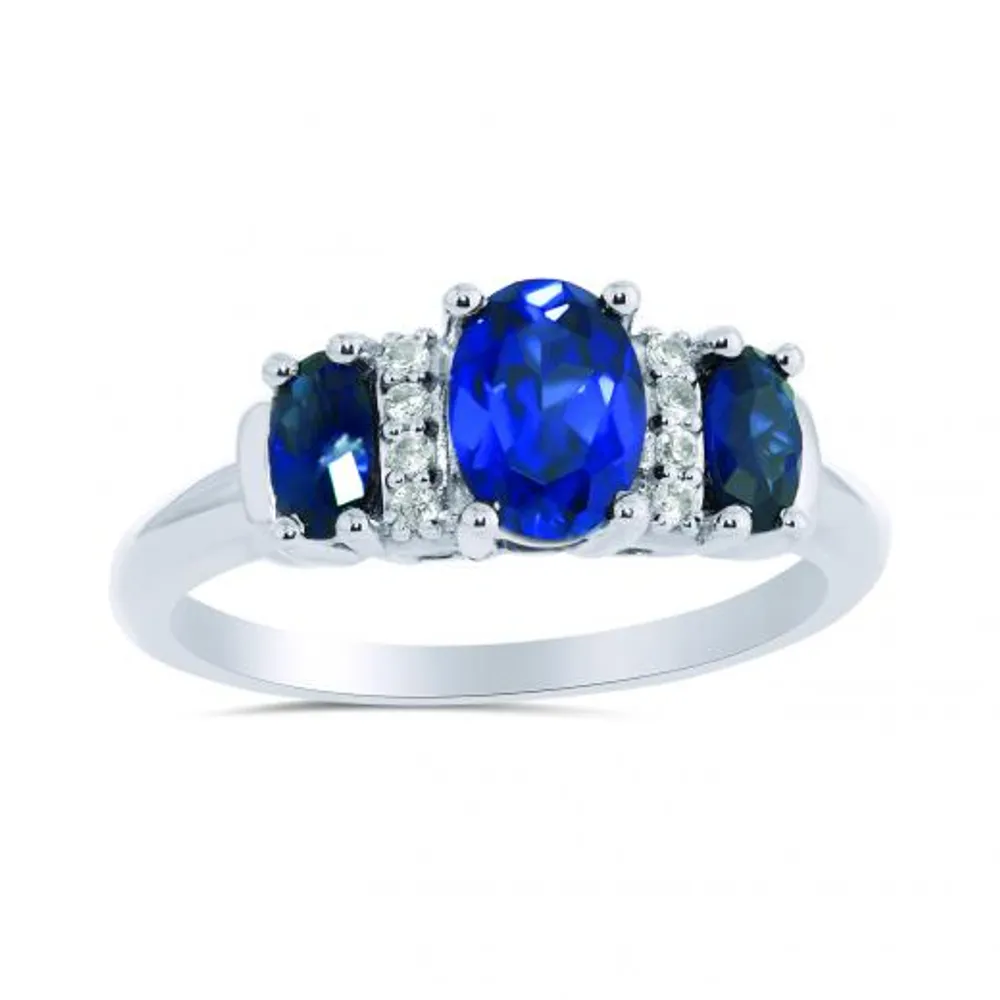 Sterling Silver Created Sapphire & Created White Sapphire Ring