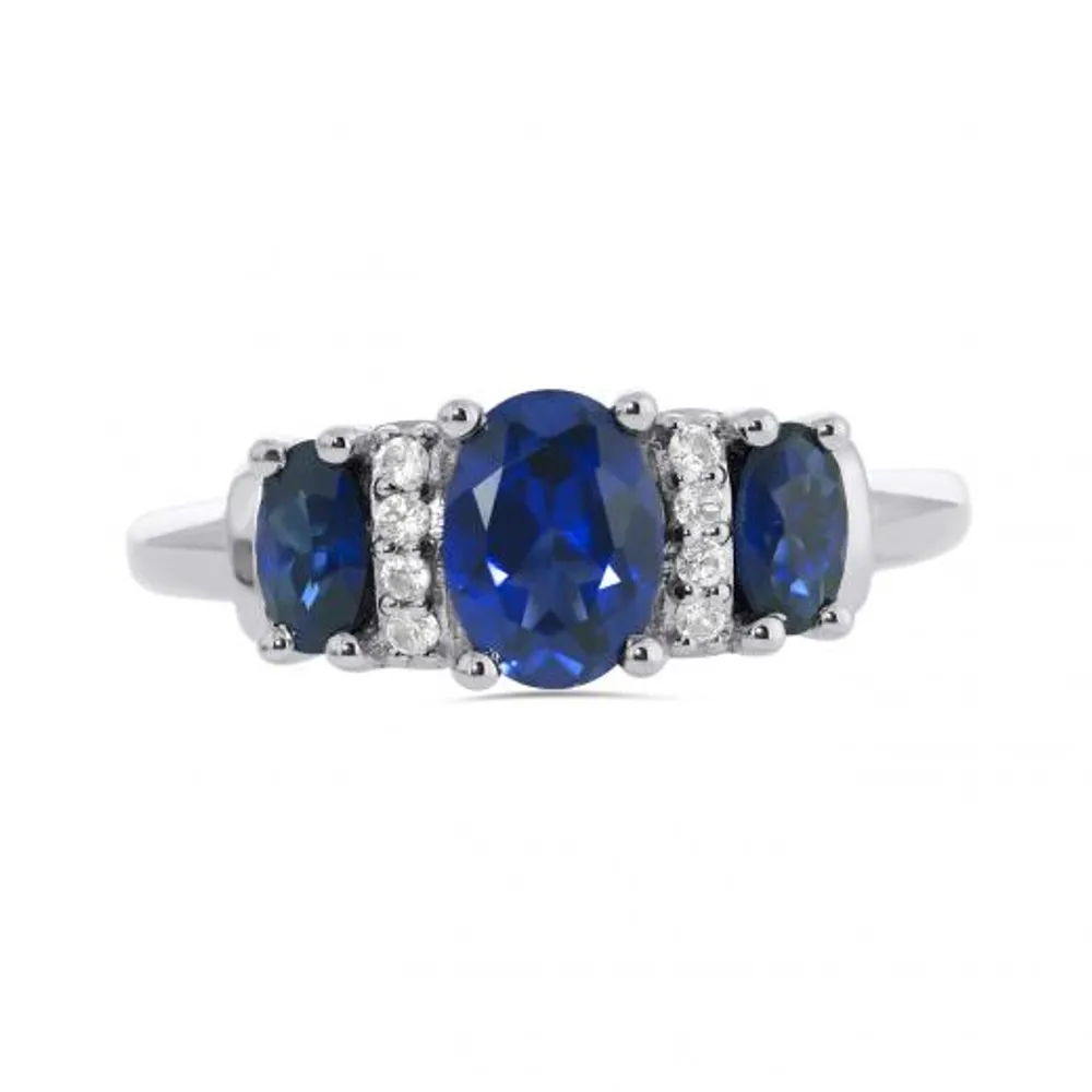 Sterling Silver Created Sapphire & Created White Sapphire Ring