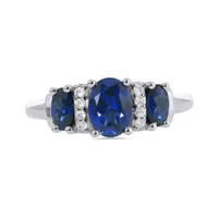 Sterling Silver Created Sapphire & Created White Sapphire Ring