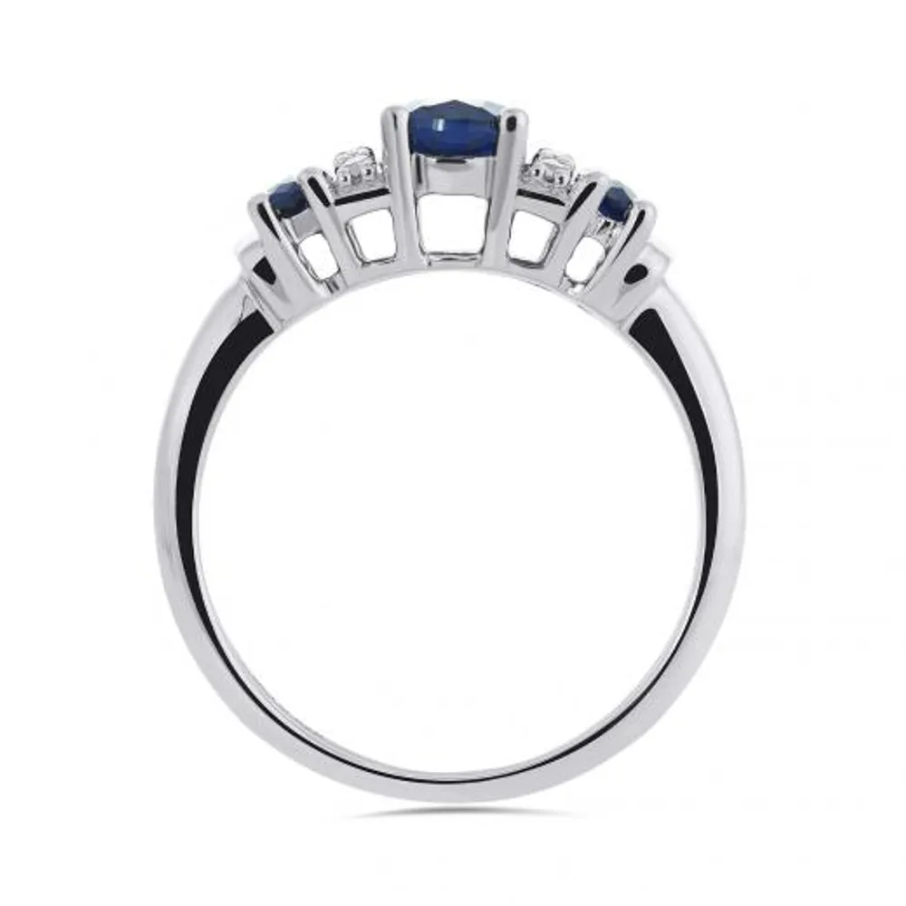 Sterling Silver Created Sapphire & Created White Sapphire Ring