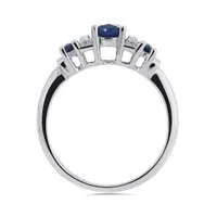 Sterling Silver Created Sapphire & Created White Sapphire Ring