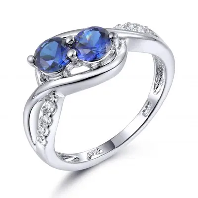 Sterling Silver Created Sapphire & Created White Sapphire Ring