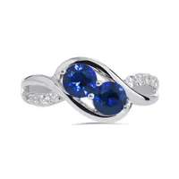 Sterling Silver Created Sapphire & Created White Sapphire Ring