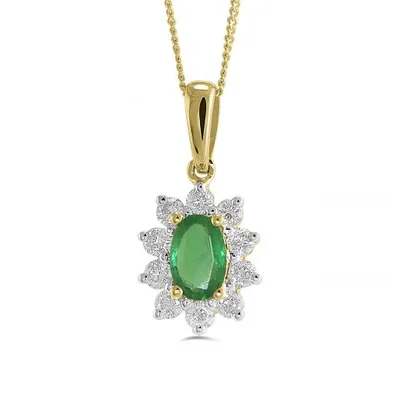 14K Yellow Gold Emerald and 0.30CTW Diamond Pendant