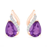 10K Rose Gold Amethyst & Diamond Earrings