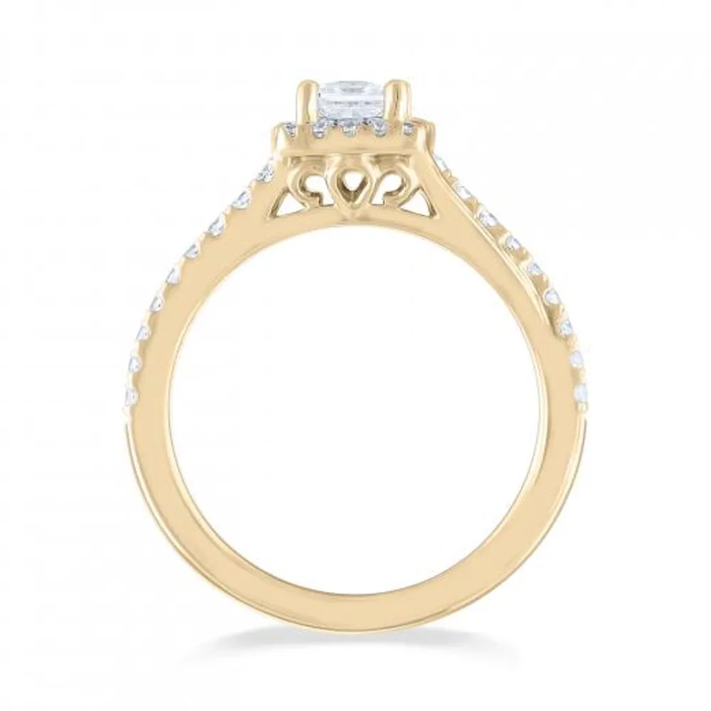 Diamond Revelations 14K Yellow Gold 0.70CTW Princess Cut Halo Ring