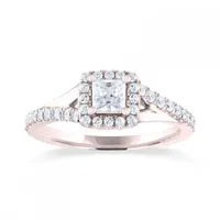 Diamond Revelations 14K Rose Gold 0.70CTW Princess Cut Halo Ring