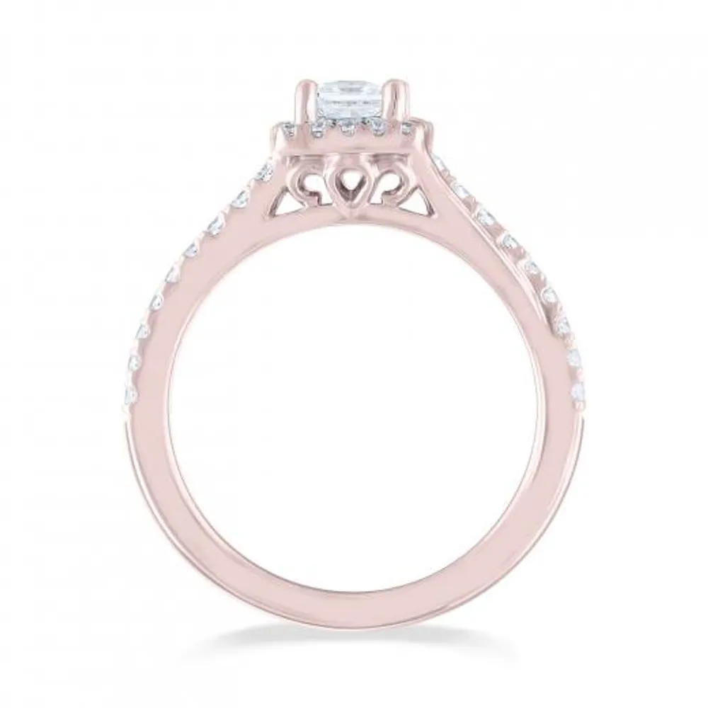 Diamond Revelations 14K Rose Gold 0.70CTW Princess Cut Halo Ring