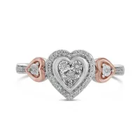 Sterling Silver & 10K Rose Gold Heart 0.11CTW Diamond Ring