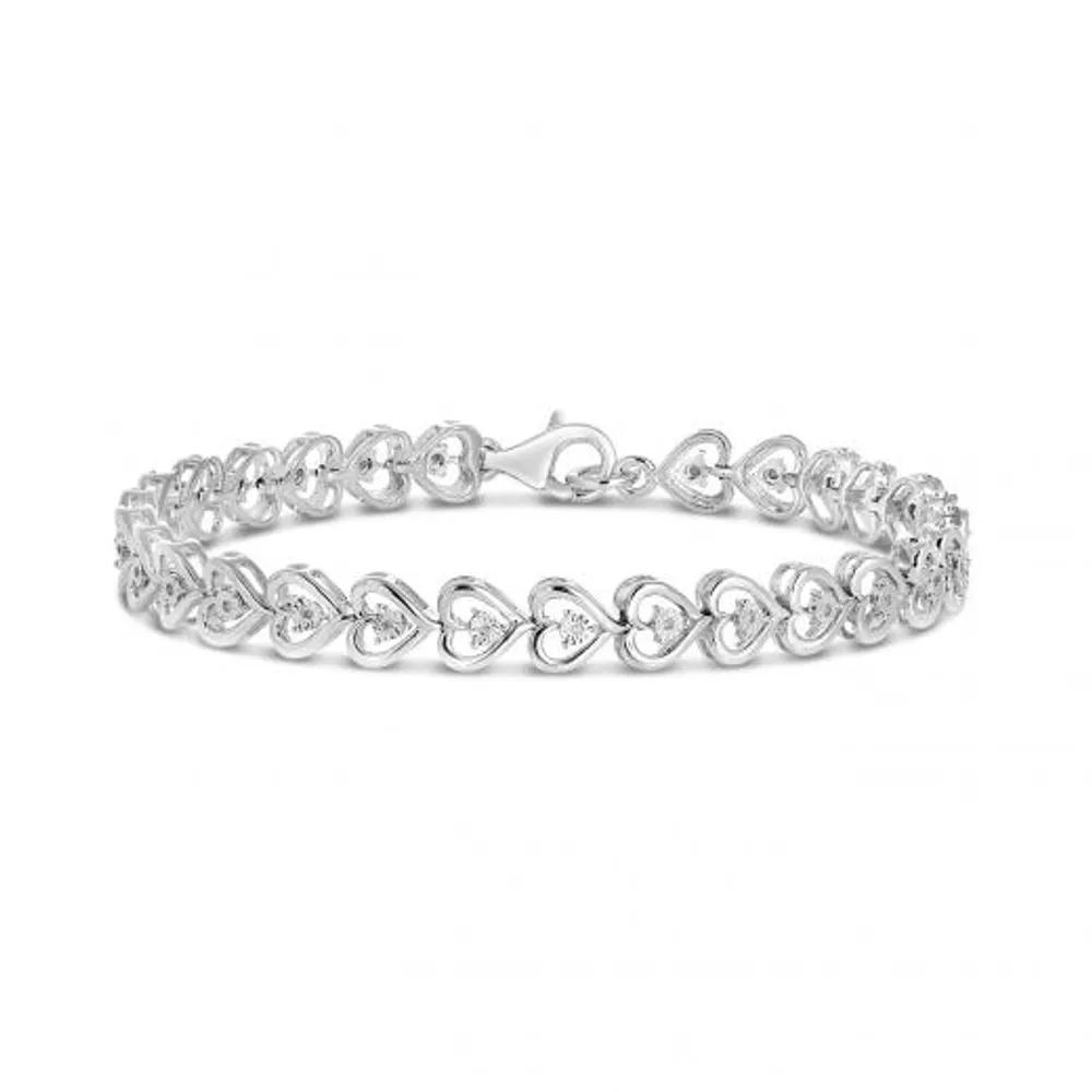 Sterling Silver 0.09CTW Diamond Heart Bracelet