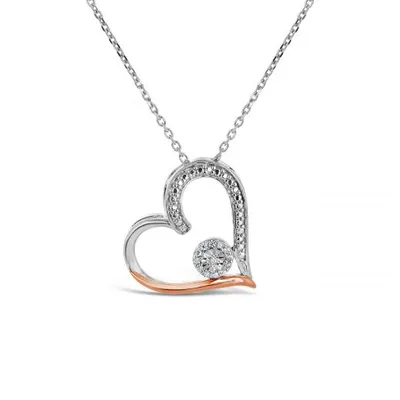 Sterling Silver & 10K Rose Gold 0.04CTW Diamond Heart Pendant