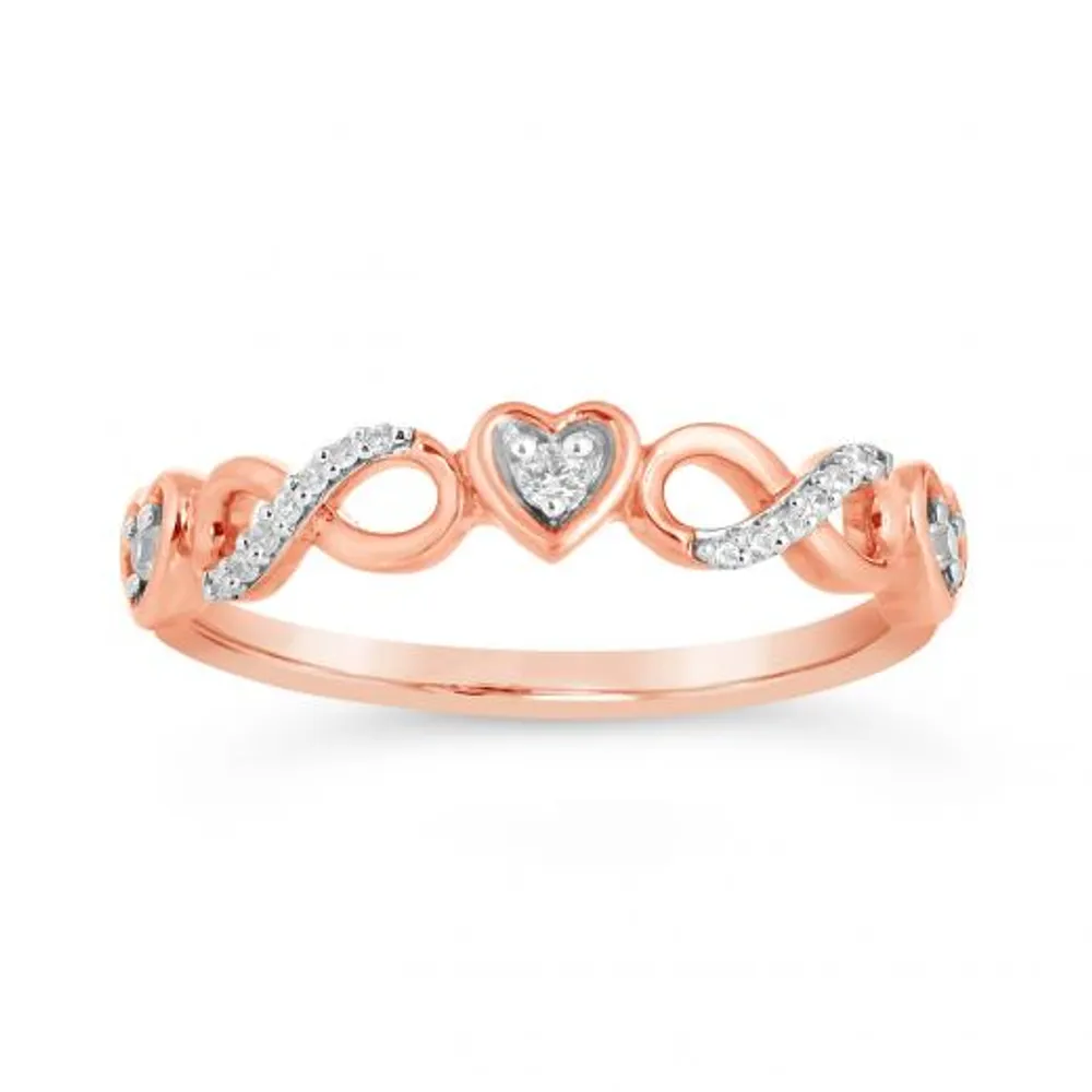 10K Rose Gold 0.09CTW Diamond Heart Ring