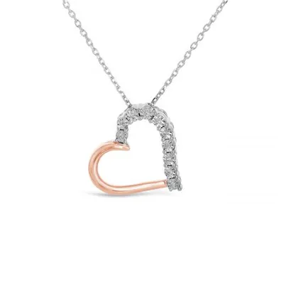Sterling Silver 10K Rose Gold Heart 0.03CTW Diamond Pendant