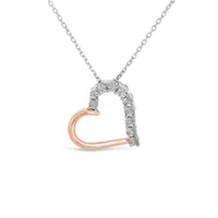 Sterling Silver 10K Rose Gold Heart 0.03CTW Diamond Pendant