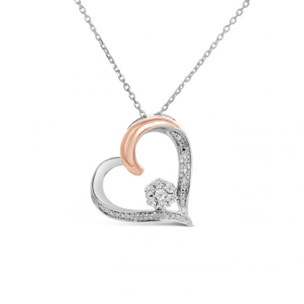 Sterling Silver & 10K Rose Gold 0.04CTW Diamond Heart Pendant