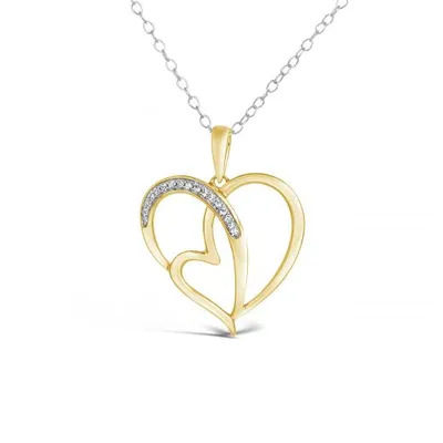 10K Yellow Gold Double Heart 0.04CTW Diamond Pendant