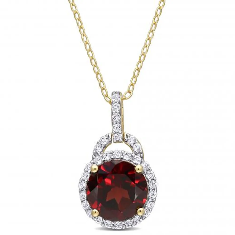 Julianna B Sterling Silver Yellow Plating Garnet & White Topaz Pendant