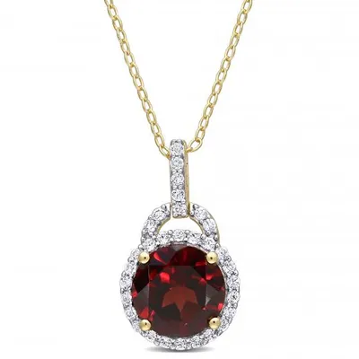 Julianna B Sterling Silver Yellow Plating Garnet & White Topaz Pendant