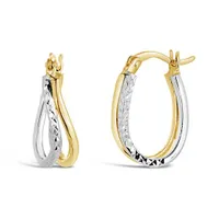 10K Yellow and White Gold Twisted Oval Earrings