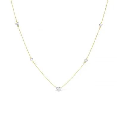 10K Yellow and White Gold 17" 5 Stations Heart Necklace