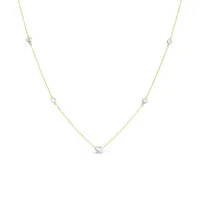 10K Yellow and White Gold 17" 5 Stations Heart Necklace